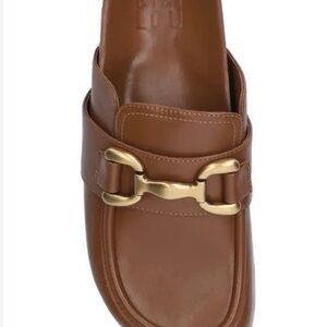 Anthropology Brown Leather Mules with Gold Accent